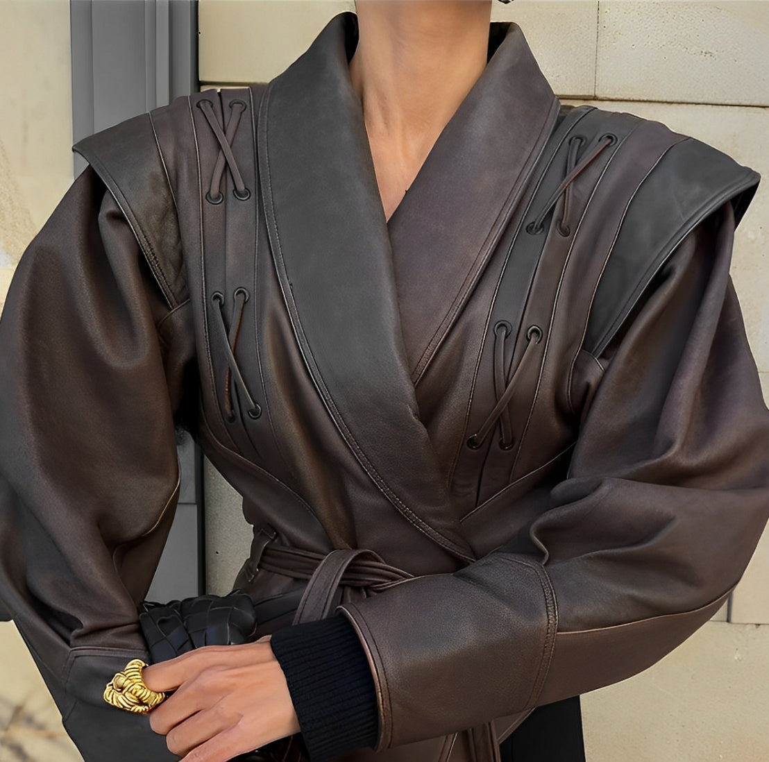 Faux Leather Belted Jacket