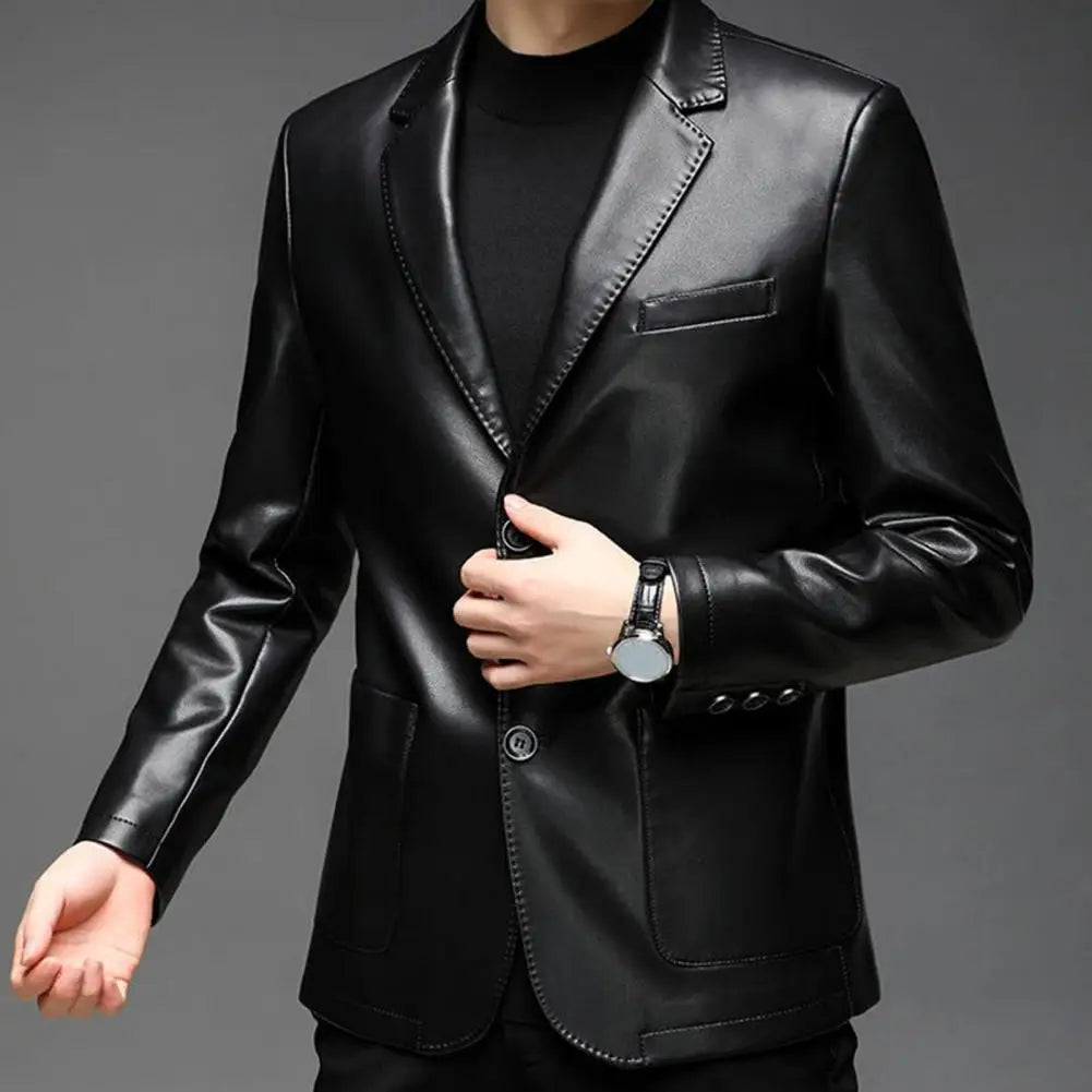 Lapel Collar Leather Jacket