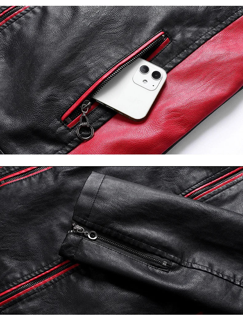 Stand Collar Motorcycle Leather Jackets Slim Fit