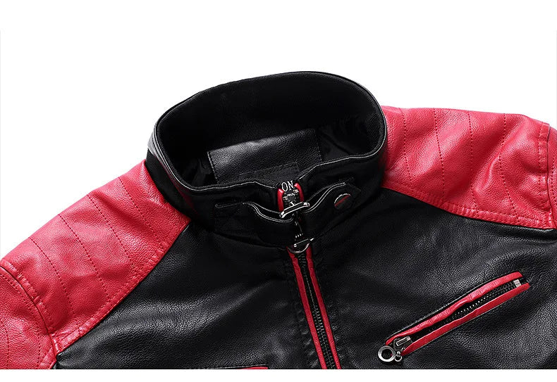 Stand Collar Motorcycle Leather Jackets Slim Fit