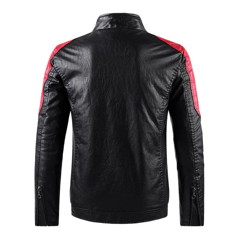 Stand Collar Motorcycle Leather Jackets Slim Fit