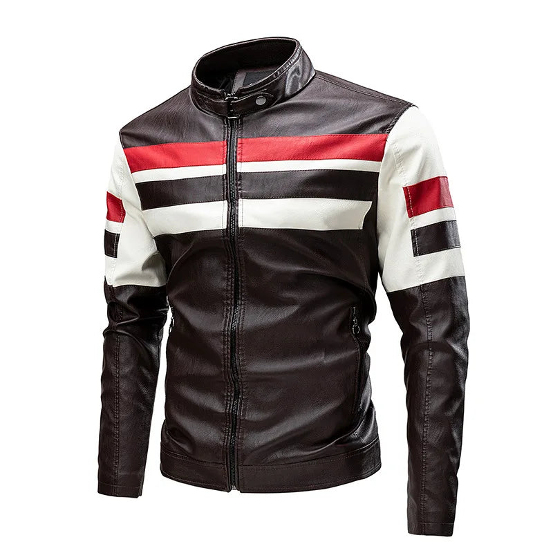 Stand Collar Motorcycle Leather Jackets Slim Fit