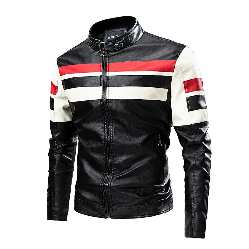 Stand Collar Motorcycle Leather Jackets Slim Fit