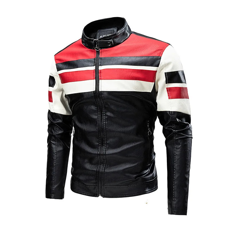 Stand Collar Motorcycle Leather Jackets Slim Fit