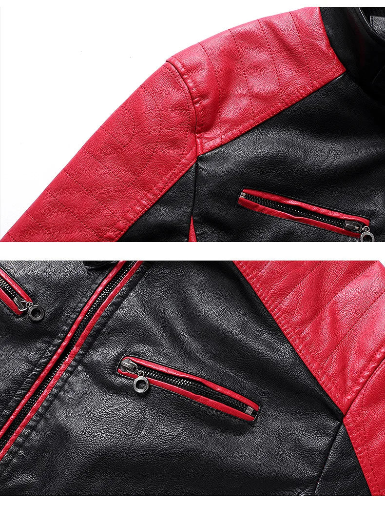 Stand Collar Motorcycle Leather Jackets Slim Fit